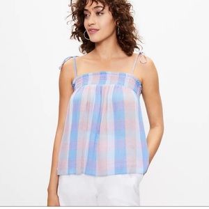 LOFT Smocked Plaid Tie Tank Top